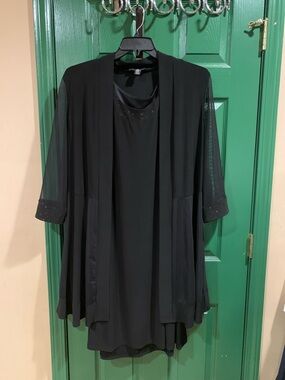 R&M Richards Black Two-Piece Evening Dress with Sheer Sleeves